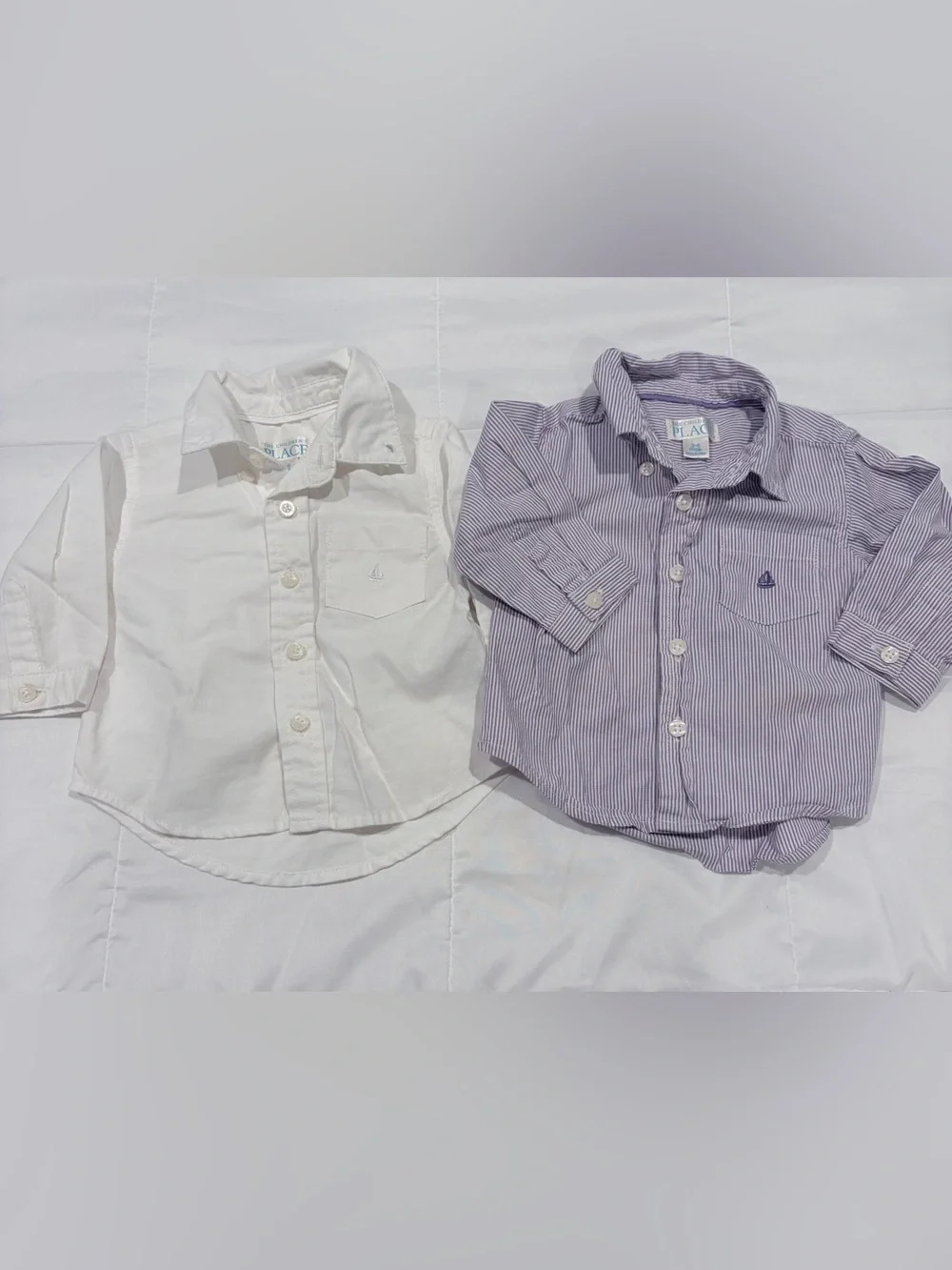 The Children's Place White & Lavender Stripe Button-Down Shirt Set